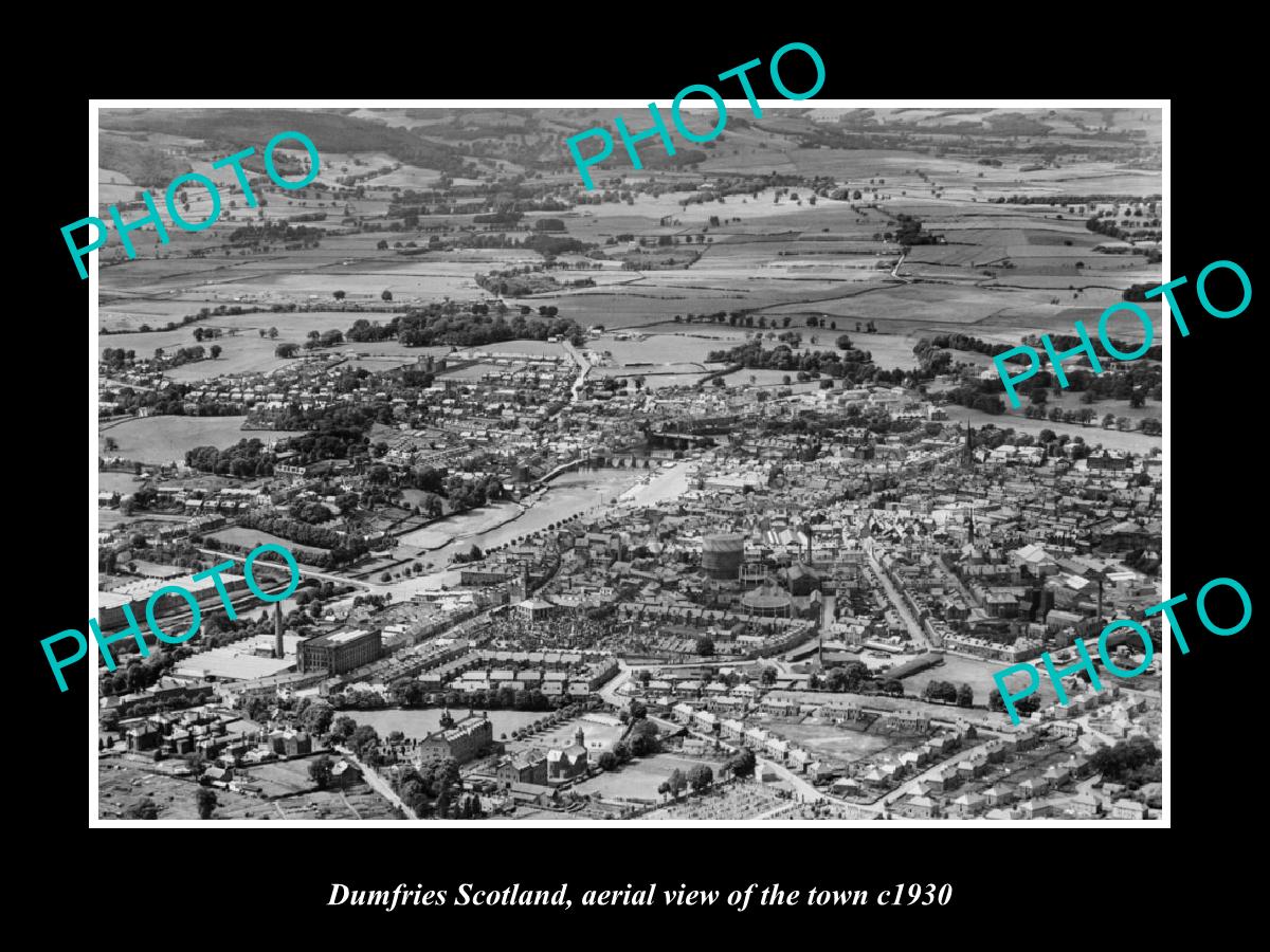 OLD LARGE HISTORIC PHOTO OF DUMFRIES SCOTLAND, AERIAL VIEW OF THE TOWN c1930 7