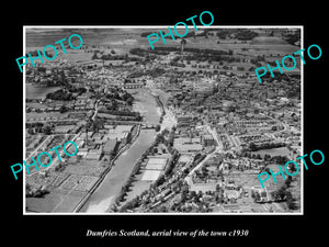 OLD LARGE HISTORIC PHOTO OF DUMFRIES SCOTLAND, AERIAL VIEW OF THE TOWN c1930 8