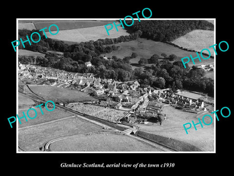 OLD LARGE HISTORIC PHOTO OF GLENLUCE SCOTLAND, AERIAL VIEW OF THE TOWN c1930 1