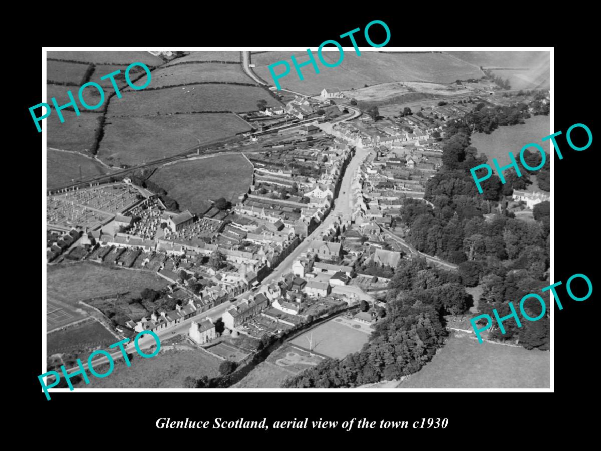 OLD LARGE HISTORIC PHOTO OF GLENLUCE SCOTLAND, AERIAL VIEW OF THE TOWN c1930 2