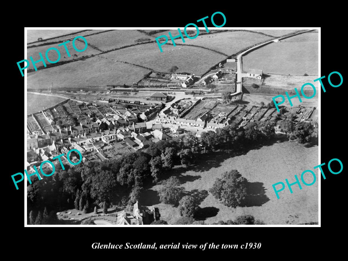 OLD LARGE HISTORIC PHOTO OF GLENLUCE SCOTLAND, AERIAL VIEW OF THE TOWN c1930 3