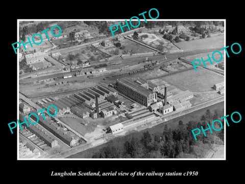 OLD LARGE HISTORIC PHOTO OF LANGHOLM SCOTLAND, VIEW OF RAILWAY STATION c1950