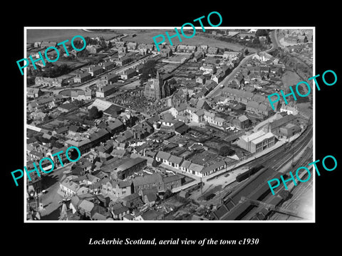 OLD LARGE HISTORIC PHOTO OF LOCKERBIE SCOTLAND, AERIAL VIEW OF THE TOWN c1930 1