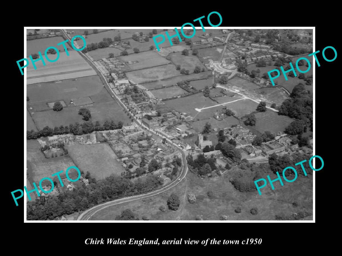 OLD LARGE HISTORIC PHOTO OF CHIRK WALES, AERIAL VIEW OF THE TOWN c1950