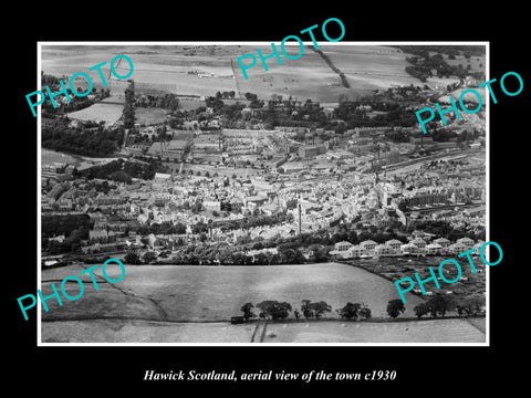 OLD LARGE HISTORIC PHOTO OF HAWICK SCOTLAND, AERIAL VIEW OF THE TOWN c1930