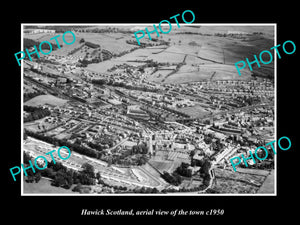 OLD LARGE HISTORIC PHOTO OF HAWICK SCOTLAND, AERIAL VIEW OF THE TOWN c1950 1