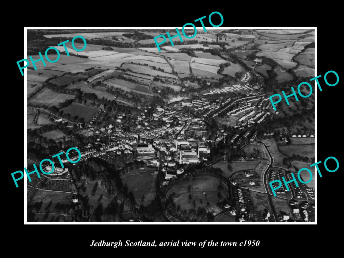 OLD LARGE HISTORIC PHOTO OF JEDBURGH SCOTLAND, AERIAL VIEW OF THE TOWN c1950 1