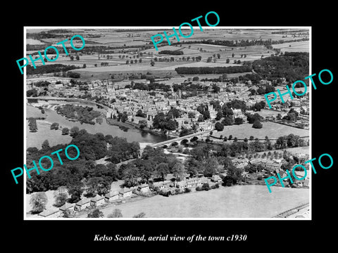 OLD LARGE HISTORIC PHOTO OF KELSO SCOTLAND, AERIAL VIEW OF THE TOWN c1930