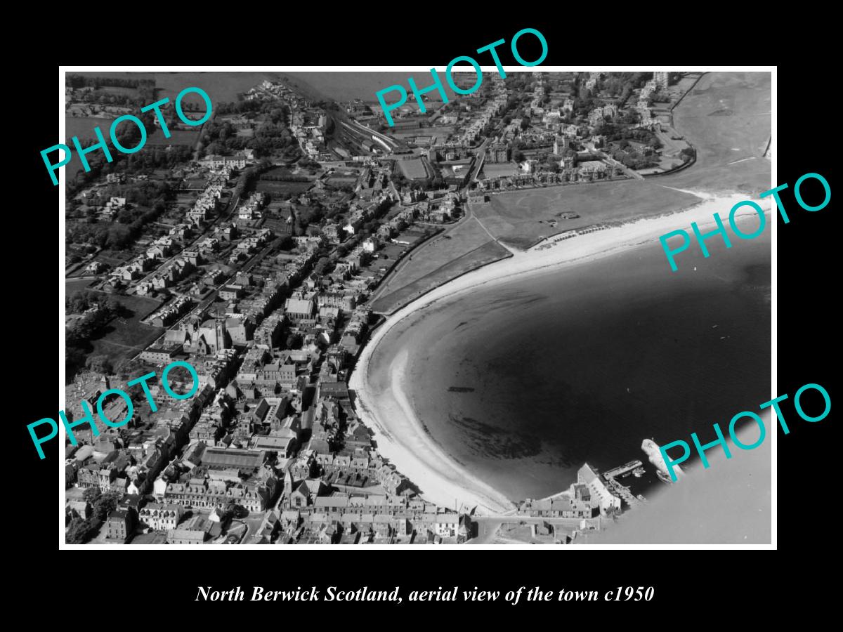 OLD LARGE HISTORIC PHOTO OF NORTH BERWICK SCOTLAND, AERIAL VIEW OF TOWN c1950 1