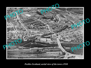 OLD LARGE HISTORIC PHOTO OF PEEBLES SCOTLAND, AERIAL VIEW OF THE TOWN c1930 1