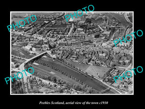 OLD LARGE HISTORIC PHOTO OF PEEBLES SCOTLAND, AERIAL VIEW OF THE TOWN c1930 2