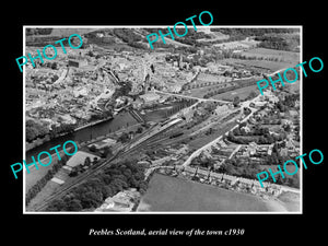 OLD LARGE HISTORIC PHOTO OF PEEBLES SCOTLAND, AERIAL VIEW OF THE TOWN c1930 3