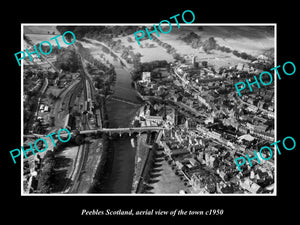 OLD LARGE HISTORIC PHOTO OF PEEBLES SCOTLAND, AERIAL VIEW OF THE TOWN c1950 1