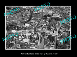 OLD LARGE HISTORIC PHOTO OF PEEBLES SCOTLAND, AERIAL VIEW OF THE TOWN c1950 2