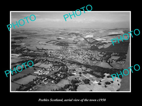 OLD LARGE HISTORIC PHOTO OF PEEBLES SCOTLAND, AERIAL VIEW OF THE TOWN c1950 3