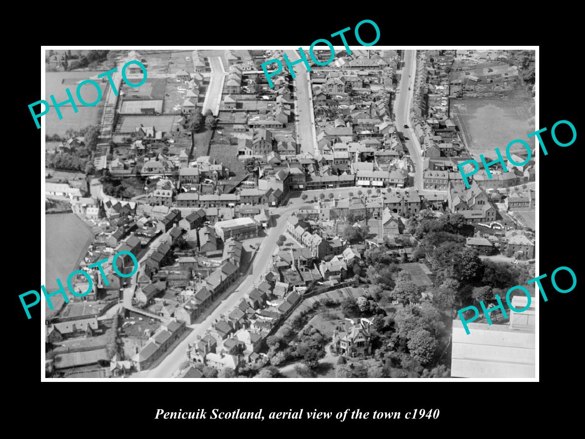 OLD LARGE HISTORIC PHOTO OF PENICUIK SCOTLAND, AERIAL VIEW OF THE TOWN c1940 1