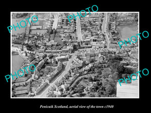 OLD LARGE HISTORIC PHOTO OF PENICUIK SCOTLAND, AERIAL VIEW OF THE TOWN c1940 1