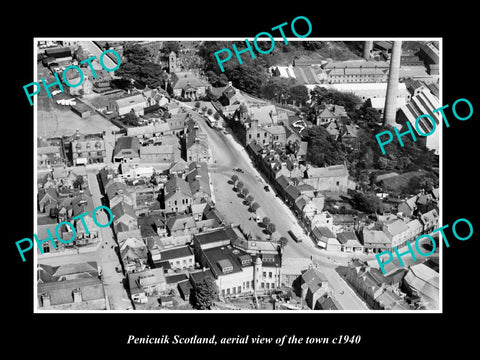 OLD LARGE HISTORIC PHOTO OF PENICUIK SCOTLAND, AERIAL VIEW OF THE TOWN c1940 2