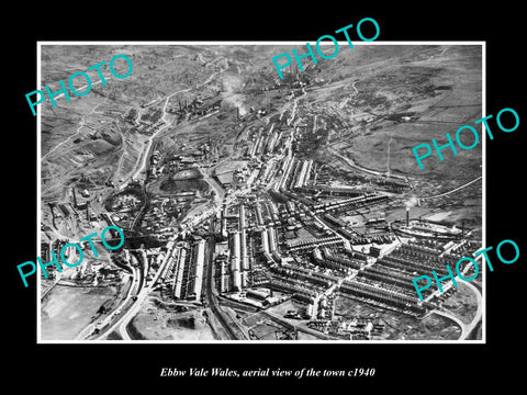 OLD LARGE HISTORIC PHOTO OF EBBW VALE WALES, AERIAL VIEW OF THE TOWN c1940 1