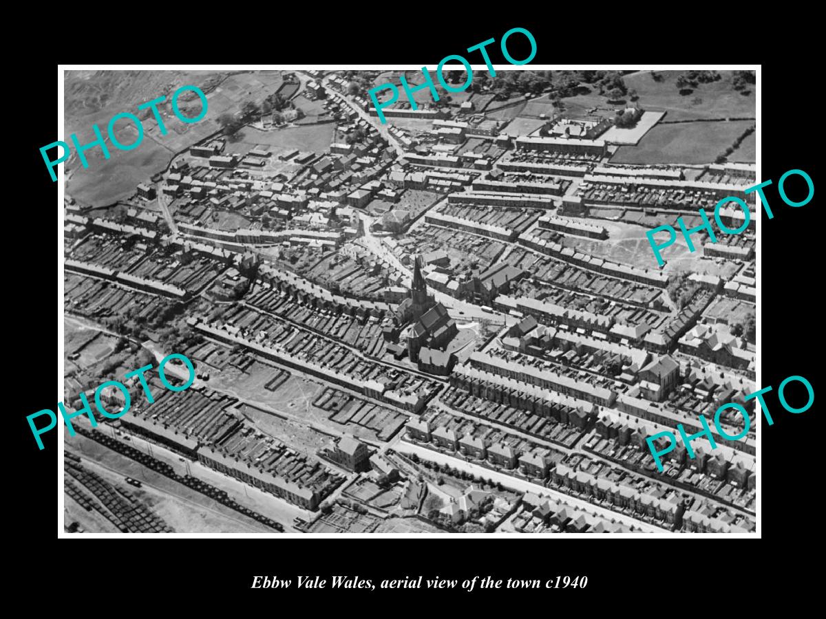 OLD LARGE HISTORIC PHOTO OF EBBW VALE WALES, AERIAL VIEW OF THE TOWN c1940 2