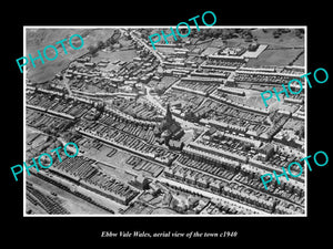 OLD LARGE HISTORIC PHOTO OF EBBW VALE WALES, AERIAL VIEW OF THE TOWN c1940 2