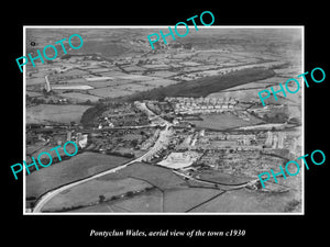 OLD LARGE HISTORIC PHOTO OF PONTYCLUN WALES, AERIAL VIEW OF THE TOWN c1930