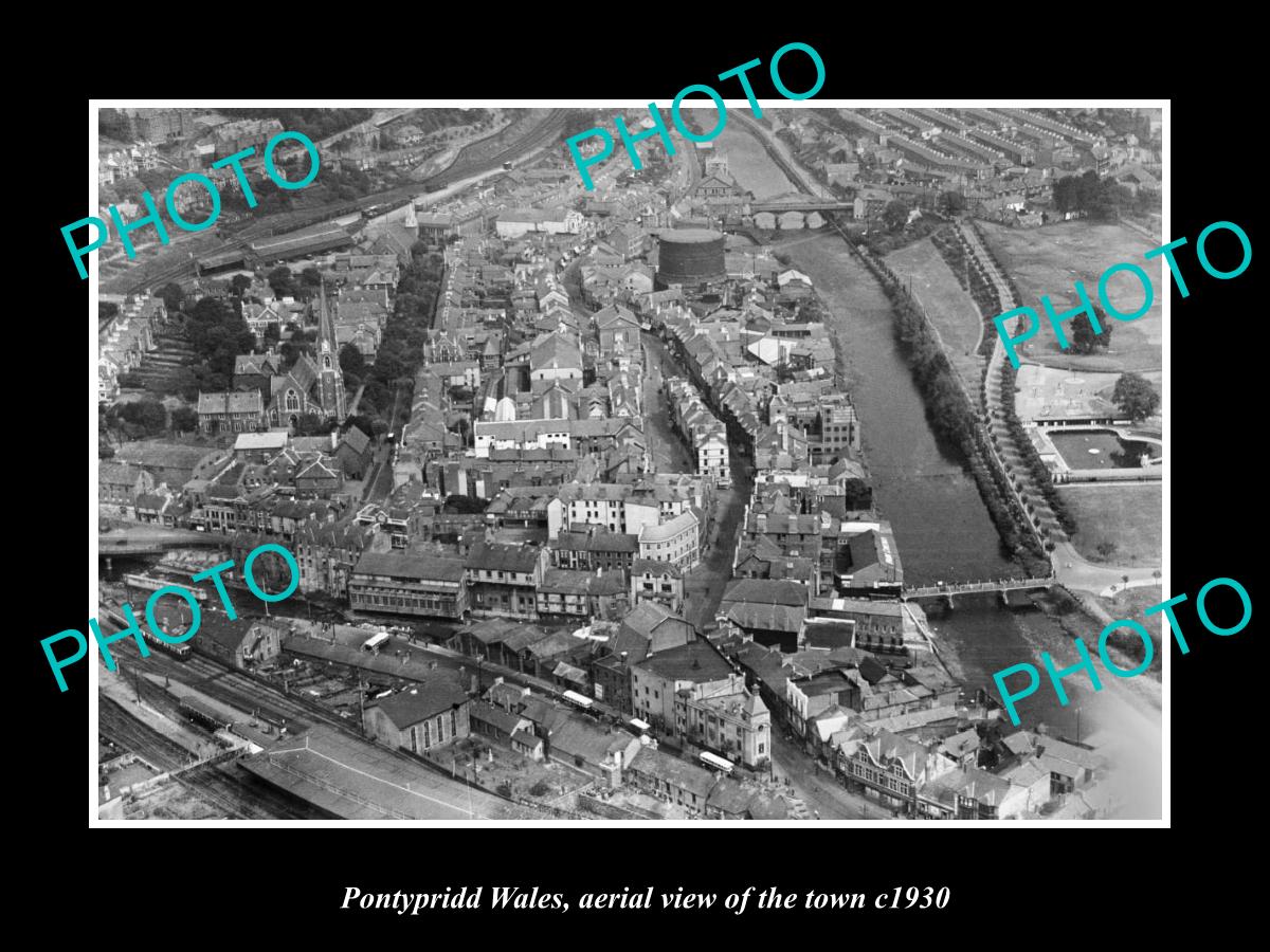 OLD LARGE HISTORIC PHOTO OF PONTYPRIDD WALES, AERIAL VIEW OF THE TOWN c1930 2