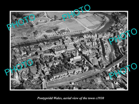 OLD LARGE HISTORIC PHOTO OF PONTYPRIDD WALES, AERIAL VIEW OF THE TOWN c1930 4