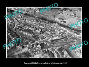 OLD LARGE HISTORIC PHOTO OF PONTYPRIDD WALES, AERIAL VIEW OF THE TOWN c1930 6