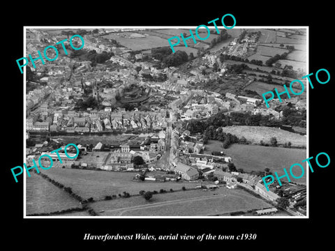 OLD LARGE HISTORIC PHOTO OF HAVERFORDWEST WALES, AERIAL VIEW OF TOWN c1930 1