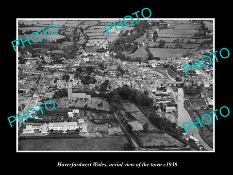 OLD LARGE HISTORIC PHOTO OF HAVERFORDWEST WALES, AERIAL VIEW OF TOWN c1930 2