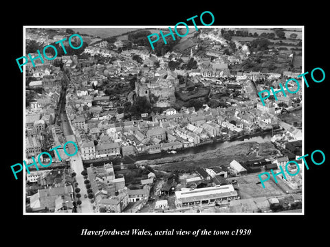 OLD LARGE HISTORIC PHOTO OF HAVERFORDWEST WALES, AERIAL VIEW OF TOWN c1930 3