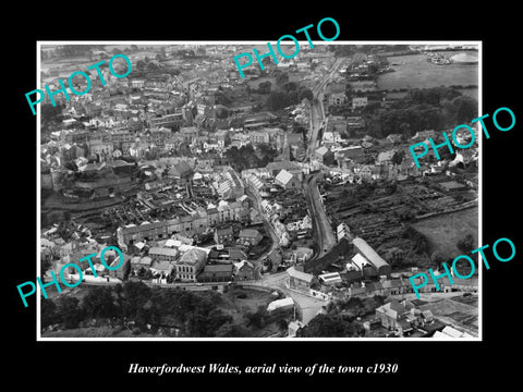 OLD LARGE HISTORIC PHOTO OF HAVERFORDWEST WALES, AERIAL VIEW OF TOWN c1930 4