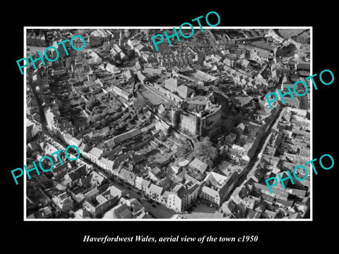 OLD LARGE HISTORIC PHOTO OF HAVERFORDWEST WALES, AERIAL VIEW OF TOWN c1950 1