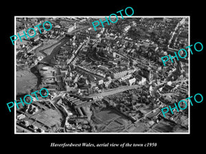 OLD LARGE HISTORIC PHOTO OF HAVERFORDWEST WALES, AERIAL VIEW OF TOWN c1950 2