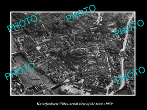 OLD LARGE HISTORIC PHOTO OF HAVERFORDWEST WALES, AERIAL VIEW OF TOWN c1950 3