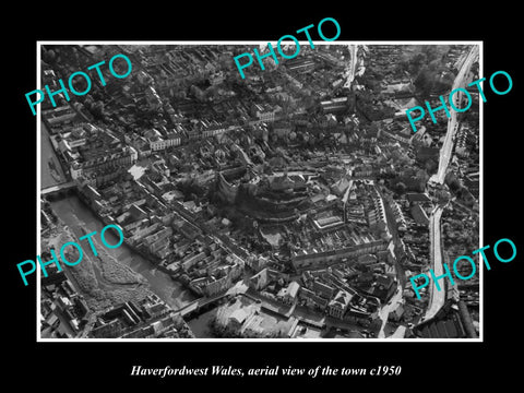 OLD LARGE HISTORIC PHOTO OF HAVERFORDWEST WALES, AERIAL VIEW OF TOWN c1950 3