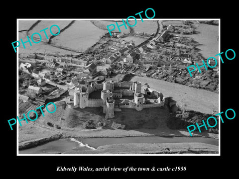 OLD LARGE HISTORIC PHOTO OF KIDWELLY WALES, AERIAL VIEW OF TOWN & CASTLE c1950 3