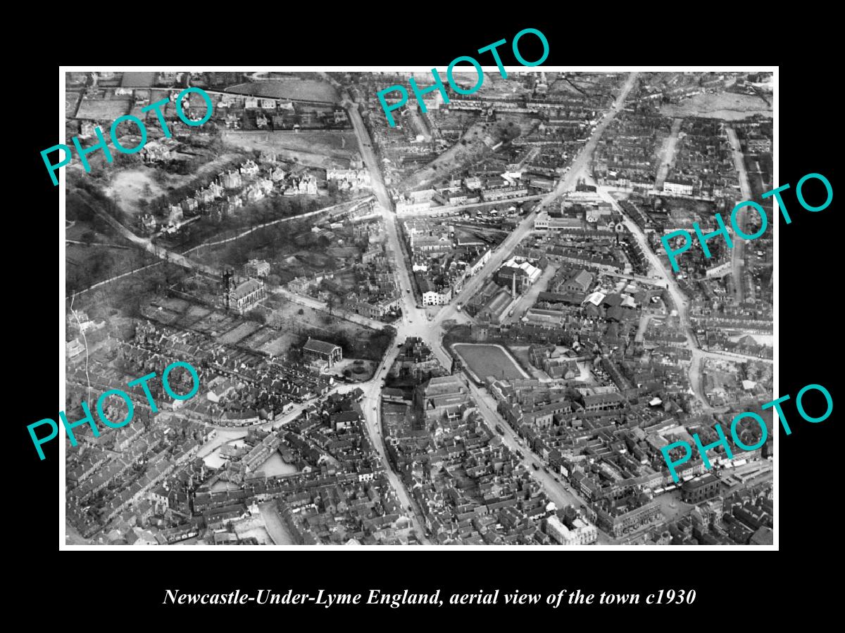 OLD LARGE HISTORIC PHOTO OF NEWCASTLE UNDER LYME ENGLAND TOWN AERIAL V ...
