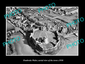 OLD LARGE HISTORIC PHOTO OF PEMBROKE WALES, AERIAL VIEW OF THE TOWN c1950 1