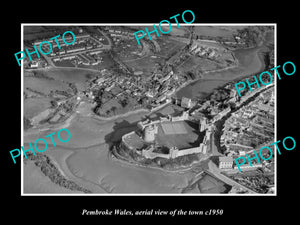 OLD LARGE HISTORIC PHOTO OF PEMBROKE WALES, AERIAL VIEW OF THE TOWN c1950 2