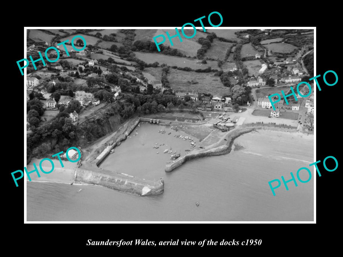 OLD LARGE HISTORIC PHOTO OF SAUNDERSFOOT WALES, AERIAL VIEW OF THE DOCK c1950 1