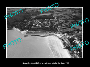 OLD LARGE HISTORIC PHOTO OF SAUNDERSFOOT WALES, AERIAL VIEW OF THE DOCK c1950 2