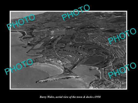 OLD LARGE HISTORIC PHOTO OF BARRY WALES, AERIAL VIEW OF THE TOWN & DOCKS c1950 3