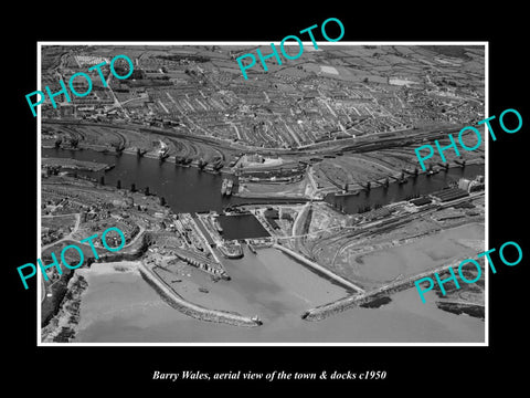 OLD LARGE HISTORIC PHOTO OF BARRY WALES, AERIAL VIEW OF THE TOWN & DOCKS c1950 4