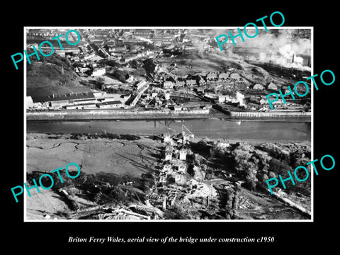 OLD LARGE HISTORIC PHOTO OF BRITON FERRY WALES, THE BRIDGE CONSTRUCTION c1950 1