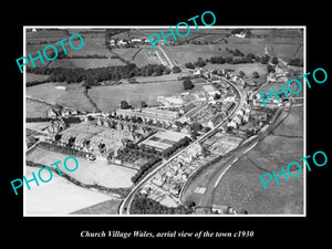 OLD LARGE HISTORIC PHOTO OF CHURCH VILLAGE WALES, AERIAL VIEW OF TOWN c1930 2