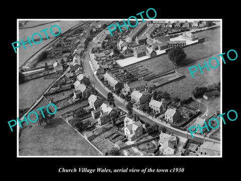 OLD LARGE HISTORIC PHOTO OF CHURCH VILLAGE WALES, AERIAL VIEW OF TOWN c1930 4