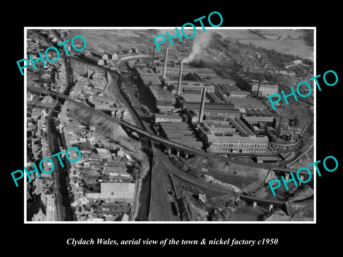 OLD LARGE HISTORIC PHOTO OF CLYDACH WALES, AERIAL VIEW OF TOWN & FACTORY c1950 1