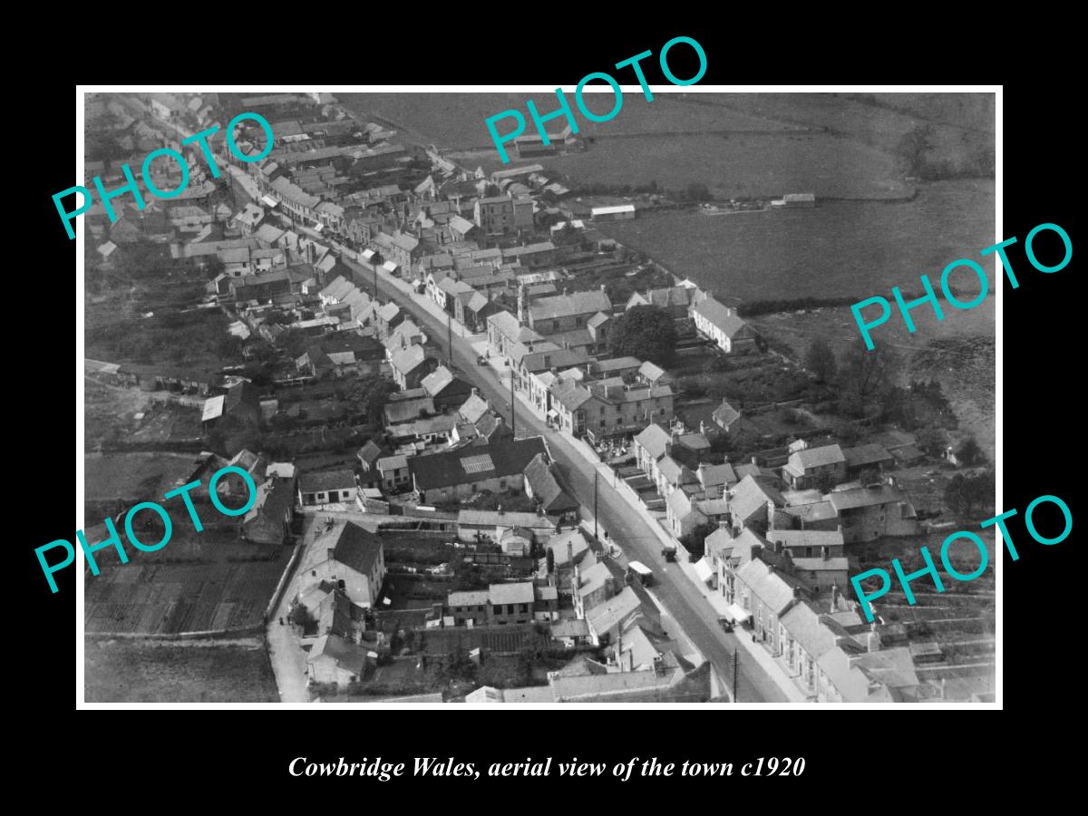 OLD LARGE HISTORIC PHOTO OF COWBRIDGE WALES, AERIAL VIEW OF THE TOWN c1920 1